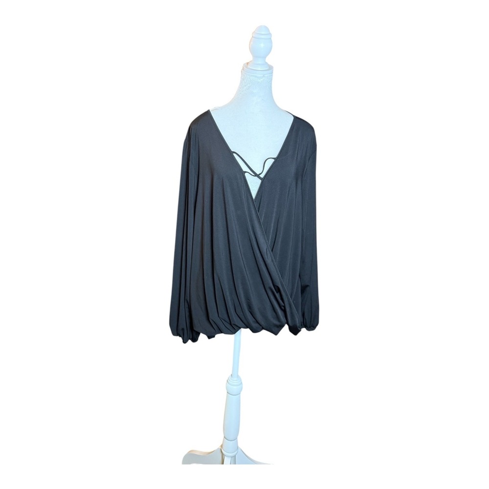 YOINS 3XL Black Long Sleeve Blouse Top‎ Tie Detail V Neck Womens Plus Size